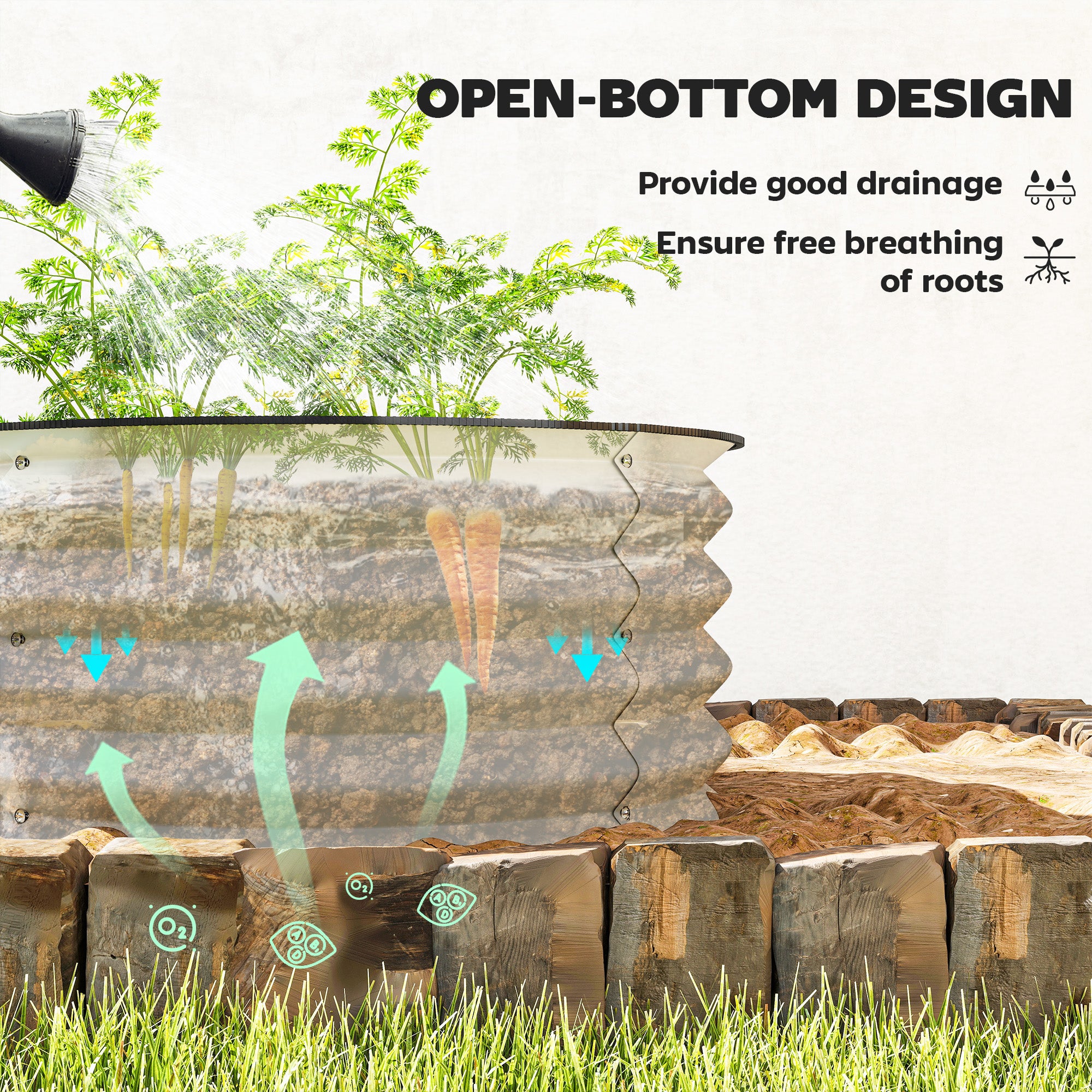 Set of 2 Raised Garden Bed, Metal Planter Box with Safety Edging, Easy-to-assemble Stock Tank, Cream