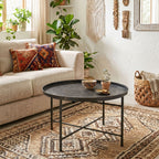 Coffee Table for Living Room, 24" Round Center Table with Hammered Tray Top and Metal Frame for Bedroom, Pewter