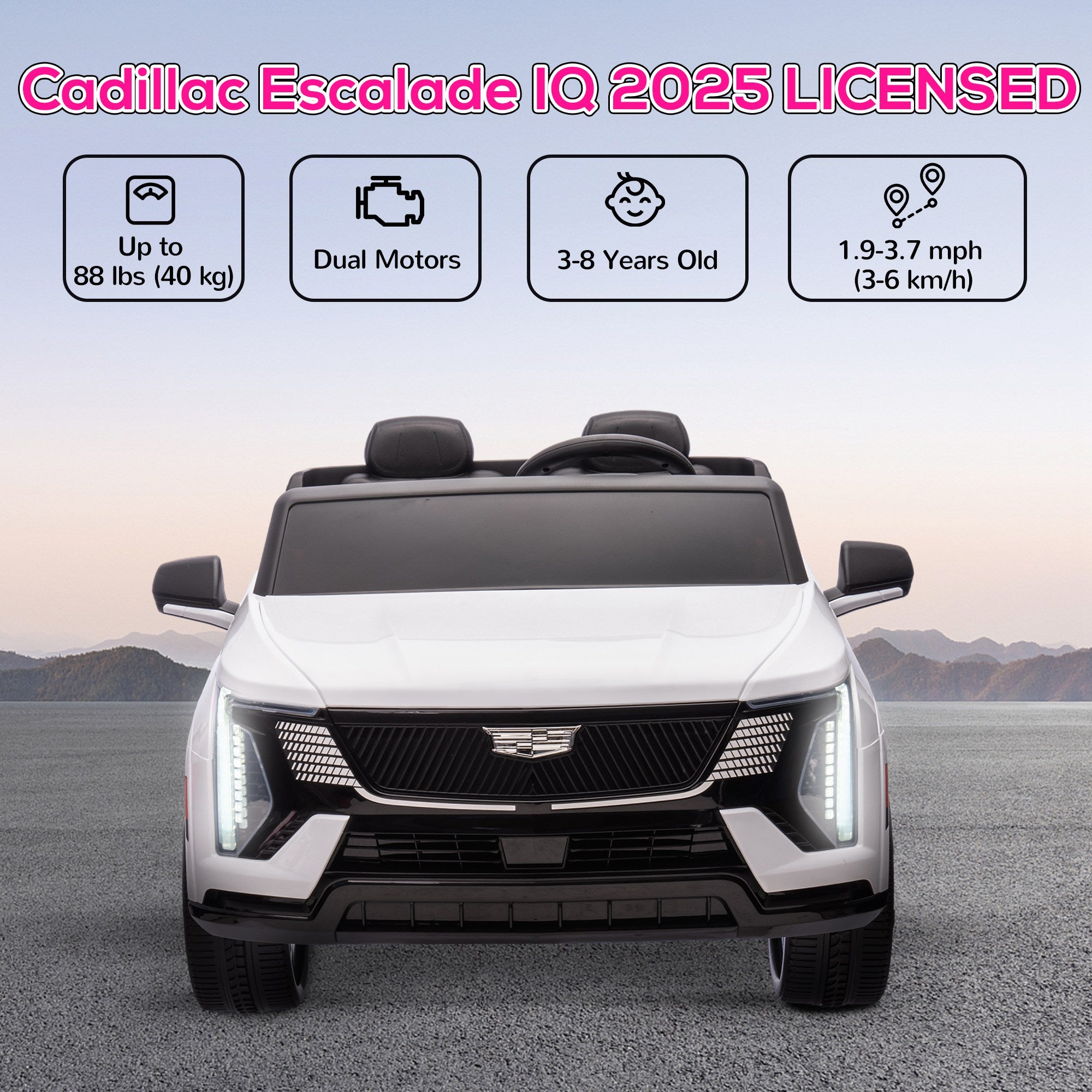 2-Seater 12V 10AH Ride on Truck, Escalade Licensed Electric Car for Kids w/ Spring Suspension Wheels, White