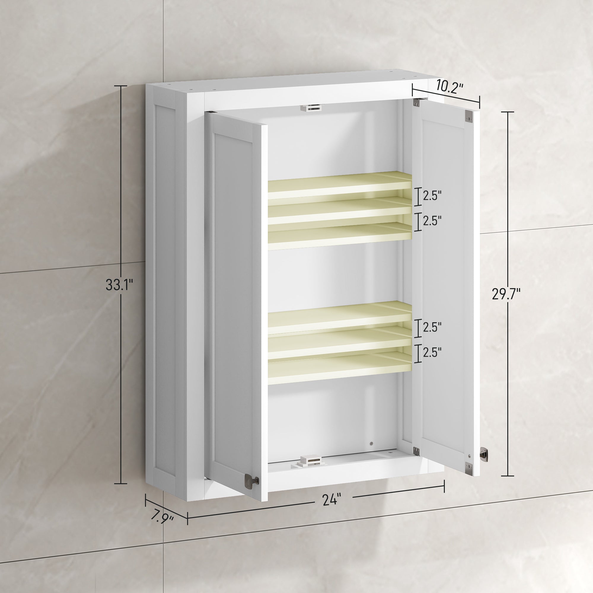 Bathroom Cabinet Wall Mounted, Modern Bathroom Wall Cabinet with 2 Doors and 2 Adjustable Shelves, White