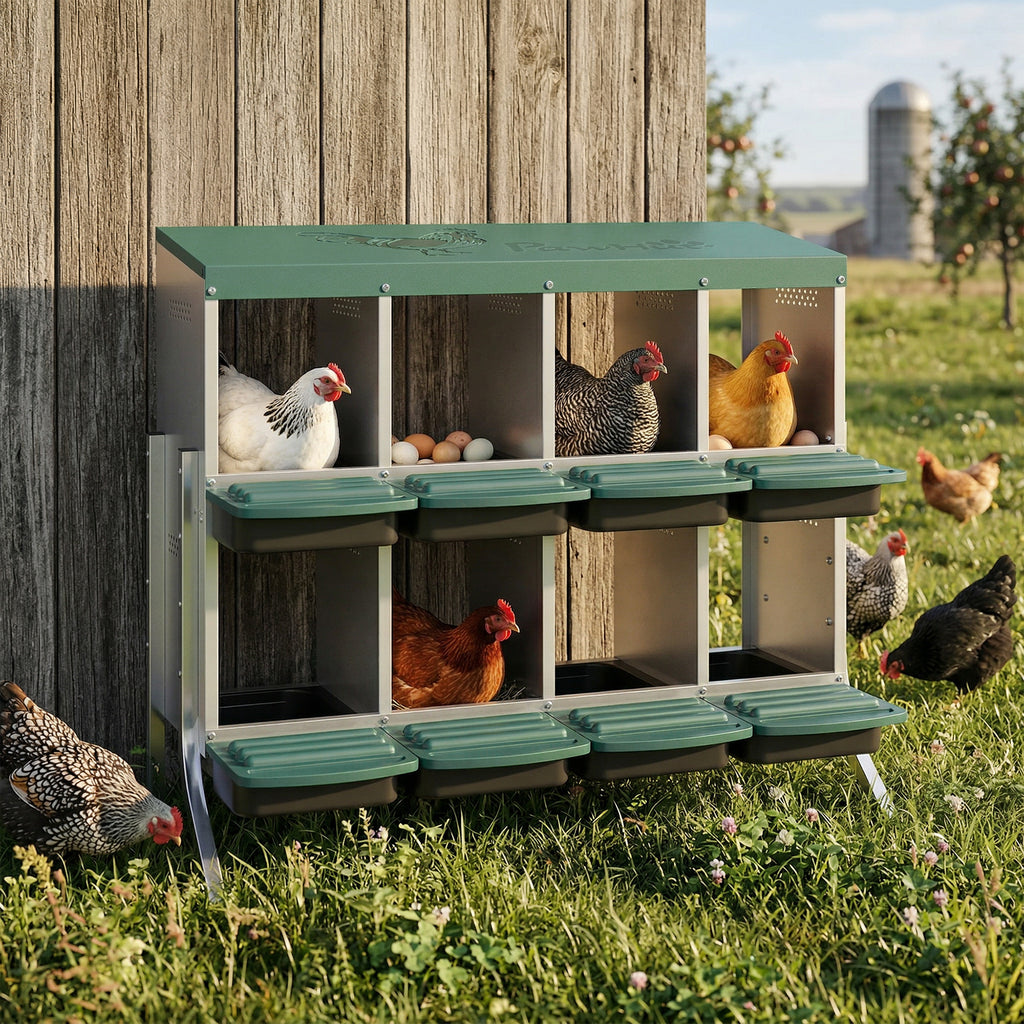 Chicken Nesting Boxes, 8 Compartment Metal Nesting Boxes for Chickens, Two-Tier Egg Laying Boxes with Vented Holes