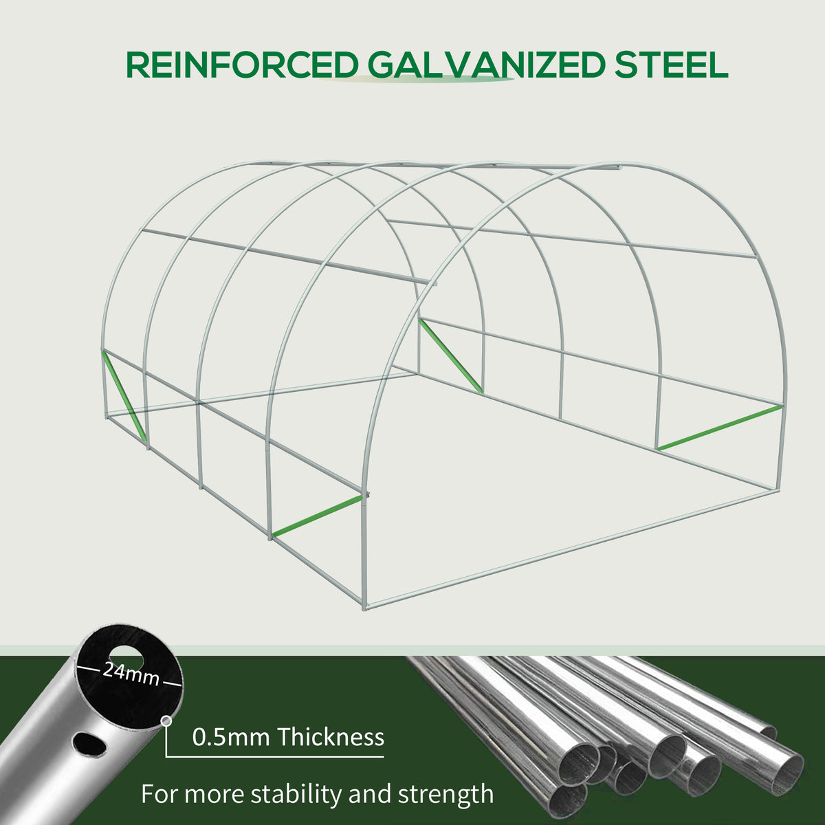 20' x 10' x 7' Walk-In Tunnel Greenhouse with Zippered Door & 8 Mesh Windows, Large Garden Green House Kit, Galvanized Steel Frame, White