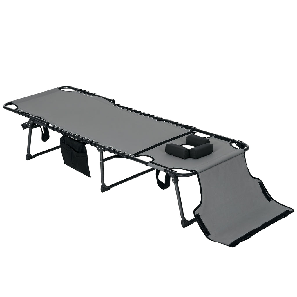 Folding Chaise Tanning Lounge Chair w/ 5-level Reclining Back, Reading Hole, Side Pocket, Headrest, Gray