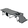 Folding Chaise Tanning Lounge Chair w/ 5-level Reclining Back, Reading Hole, Side Pocket, Headrest, Gray