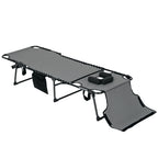 Folding Chaise Tanning Lounge Chair w/ 5-level Reclining Back, Reading Hole, Side Pocket, Headrest, Gray
