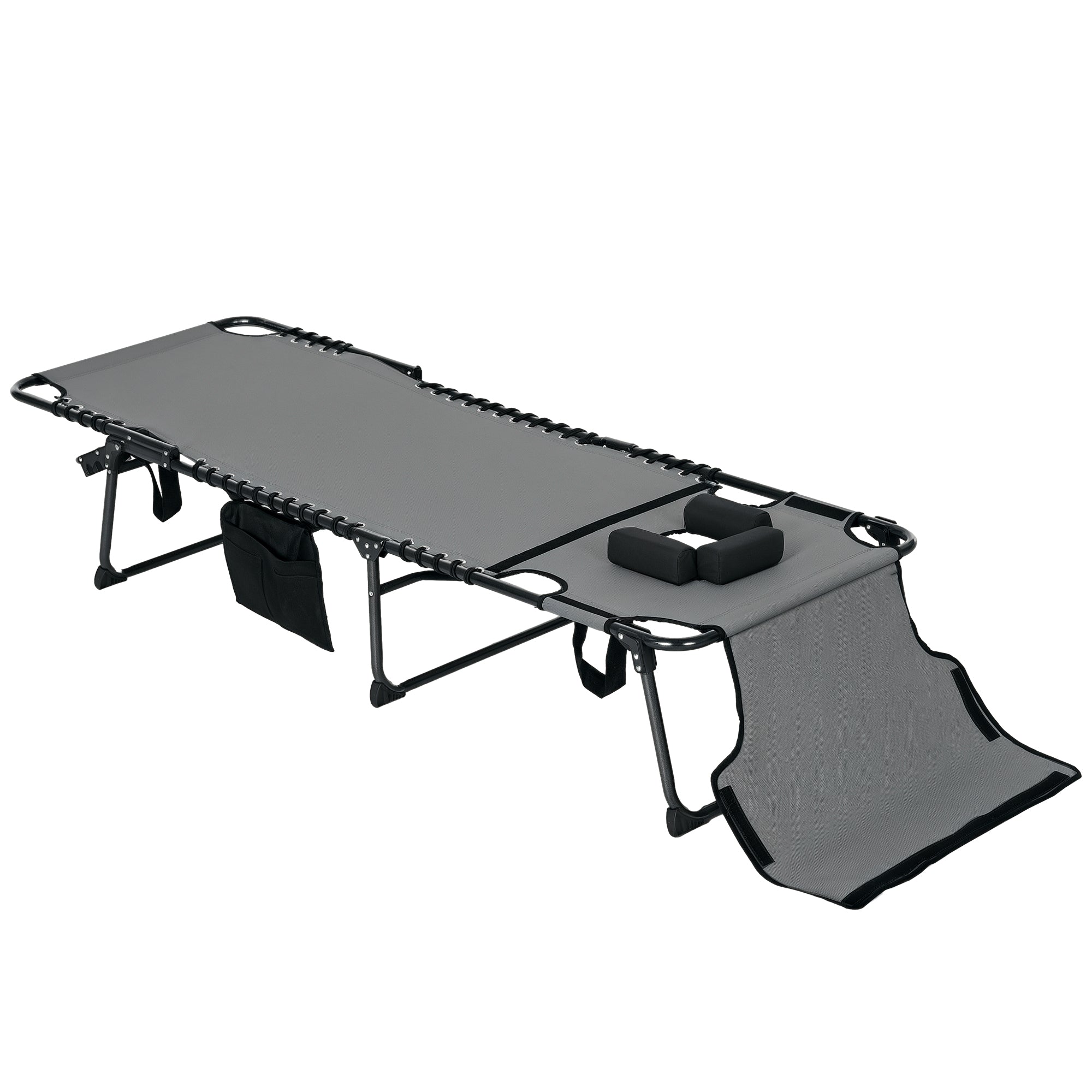 Folding Chaise Tanning Lounge Chair w/ 5-level Reclining Back, Reading Hole, Side Pocket, Headrest, Gray