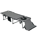 Folding Chaise Tanning Lounge Chair w/ 5-level Reclining Back, Reading Hole, Side Pocket, Headrest, Gray