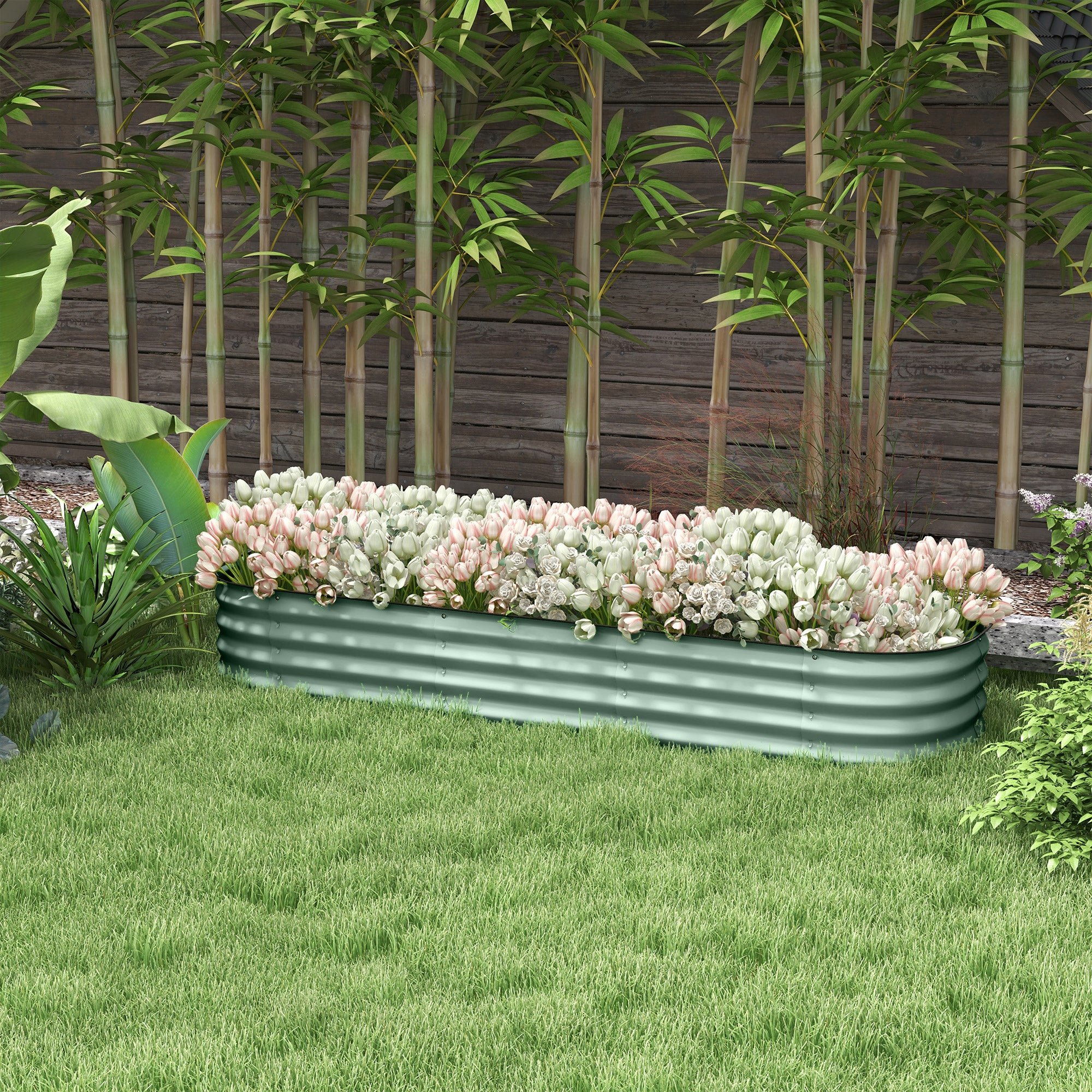 6.4' x 2' x 1' Galvanized Raised Garden Bed Kit, Metal Planter Box with Safety Edging, Green
