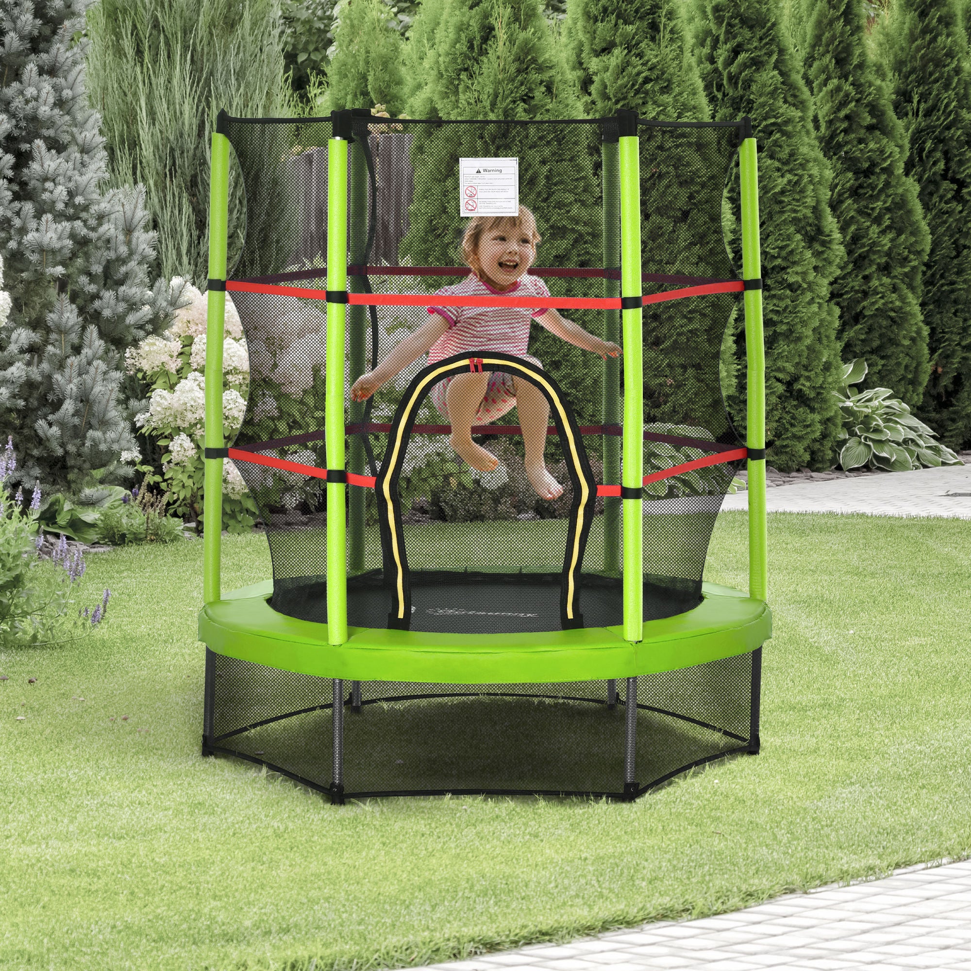 Φ5FT Kids Trampoline with Enclosure Net for Age 3 to 6 Years Green