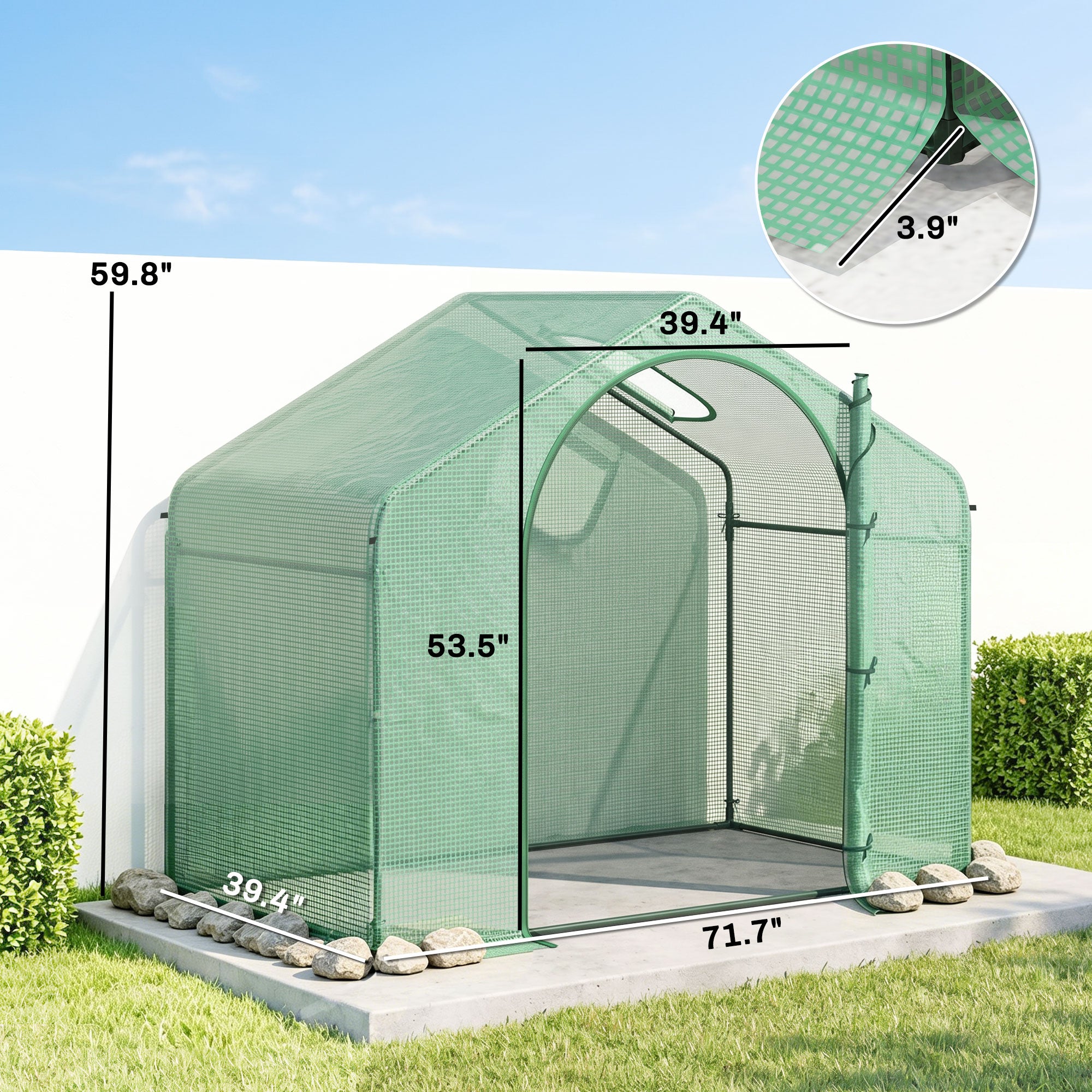 6' x 3' x 5' Portable Walk-in Greenhouse, PE Cover, Steel Frame Garden Hot House, Zipper Door, Top Vent for Flowers, Vegetables, Saplings, Tropical Plants, Green