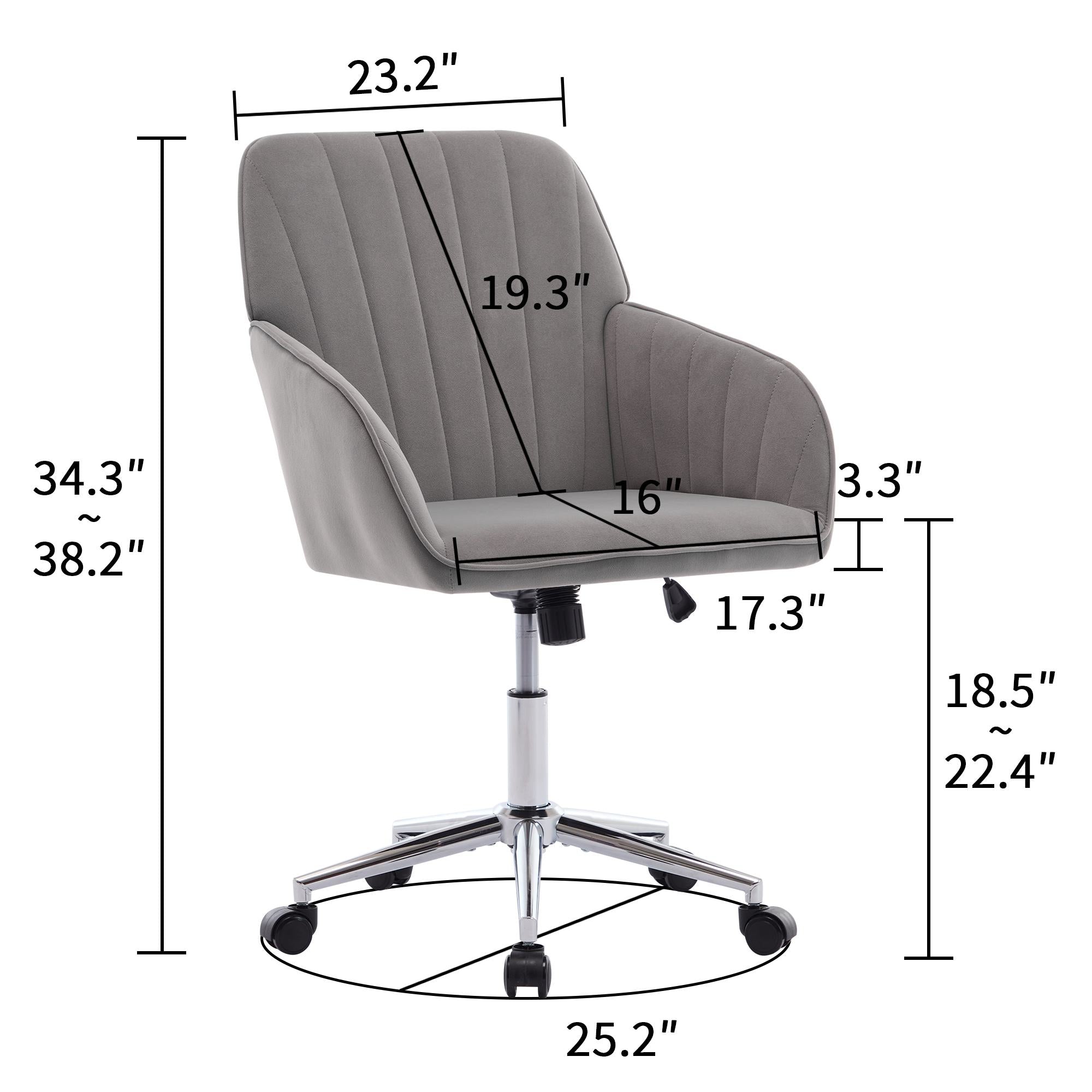 Adjustable Swivel Chair with Memory Foam Cushion and Lumbar Support, Ergonomic Office Chair with Golden Base, 25" L x 23" W x 38" H, Gray