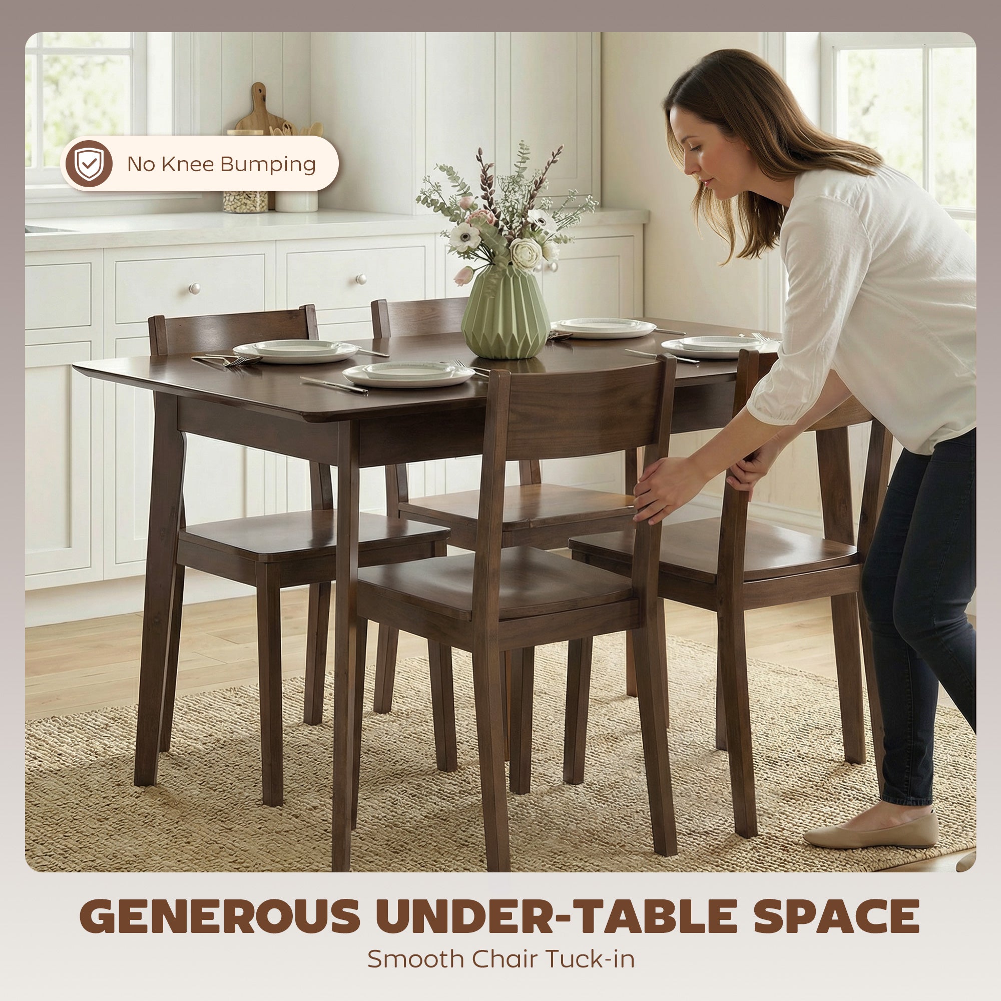 47.2" Rectangle Dining Table for 4, Mid-Century Modern Kitchen Table with Rubber Wood Frame for Dining Room, Mahogany