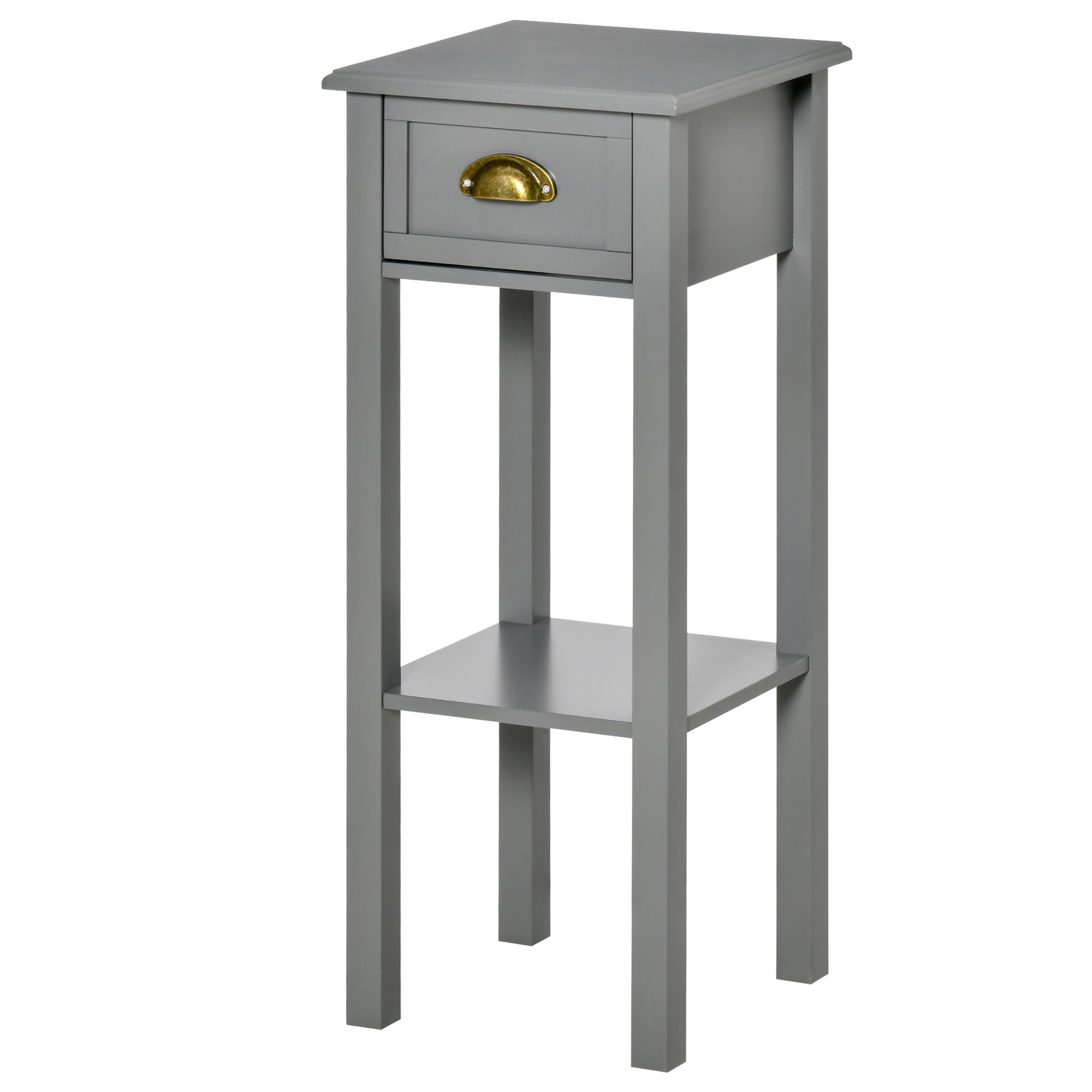 2-Tier Tall Side Table, Nightstand End Table w/ Drawer & Bottom Shelf for Living Room, Bedroom, Gray