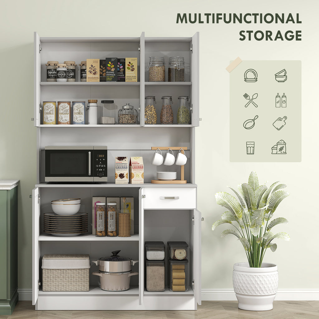 71" Kitchen Pantry Cabinet, Tall Storage Cabinet with Microwave Stand, Modern Kitchen Hutch with Countertop, 6 Doors, Storage Drawer, 3 Adjustable Shelves for Living Room, Dining Room, White