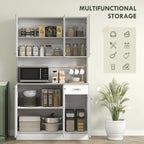 71" Kitchen Pantry Cabinet, Tall Storage Cabinet with Microwave Stand, Modern Kitchen Hutch with Countertop, 6 Doors, Storage Drawer, 3 Adjustable Shelves for Living Room, Dining Room, White