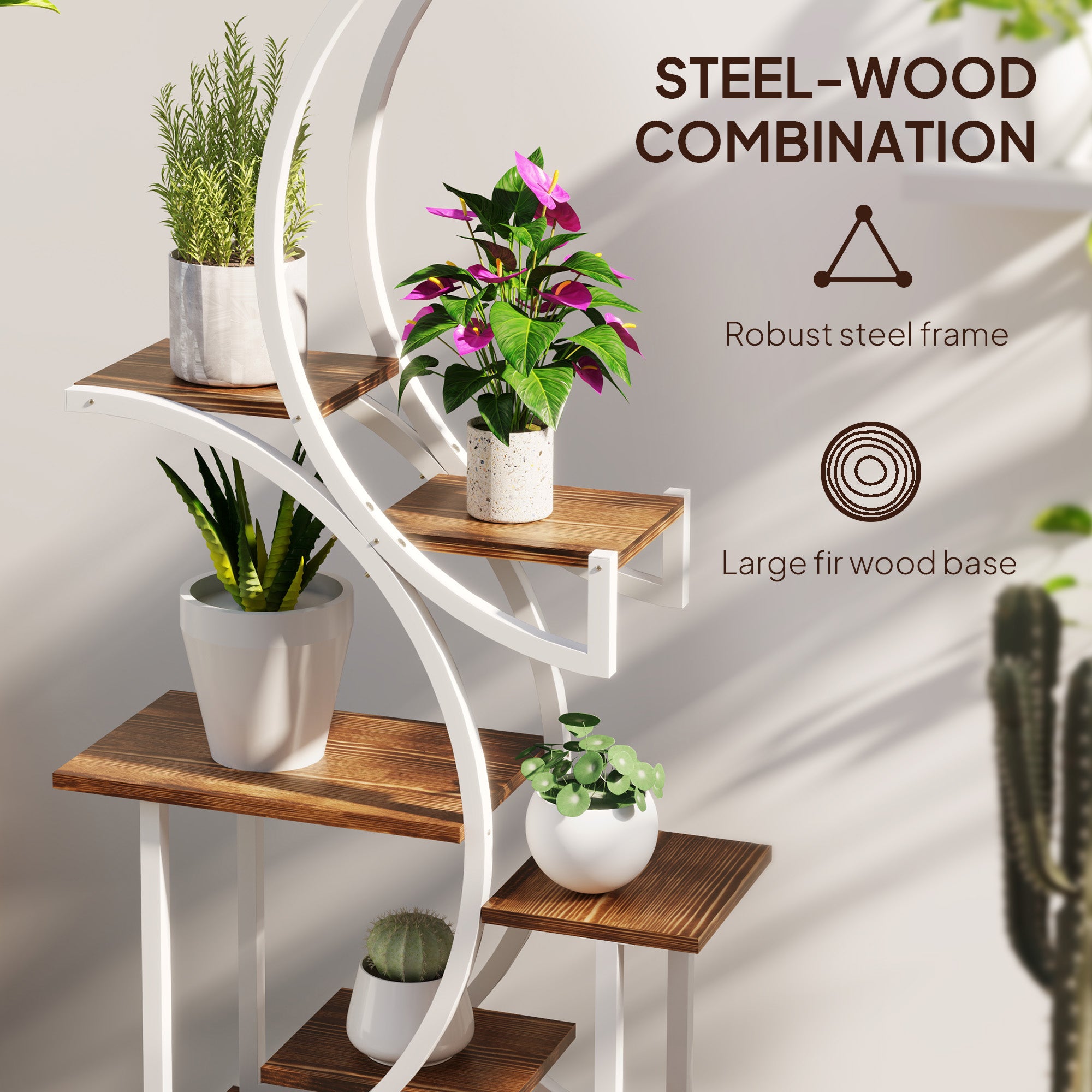 Plant Stand Indoor, 8 Tier 62" S-Shaped Plant Shelf, Corner Plant Rack for Multiple Plants, Carbonised Finish