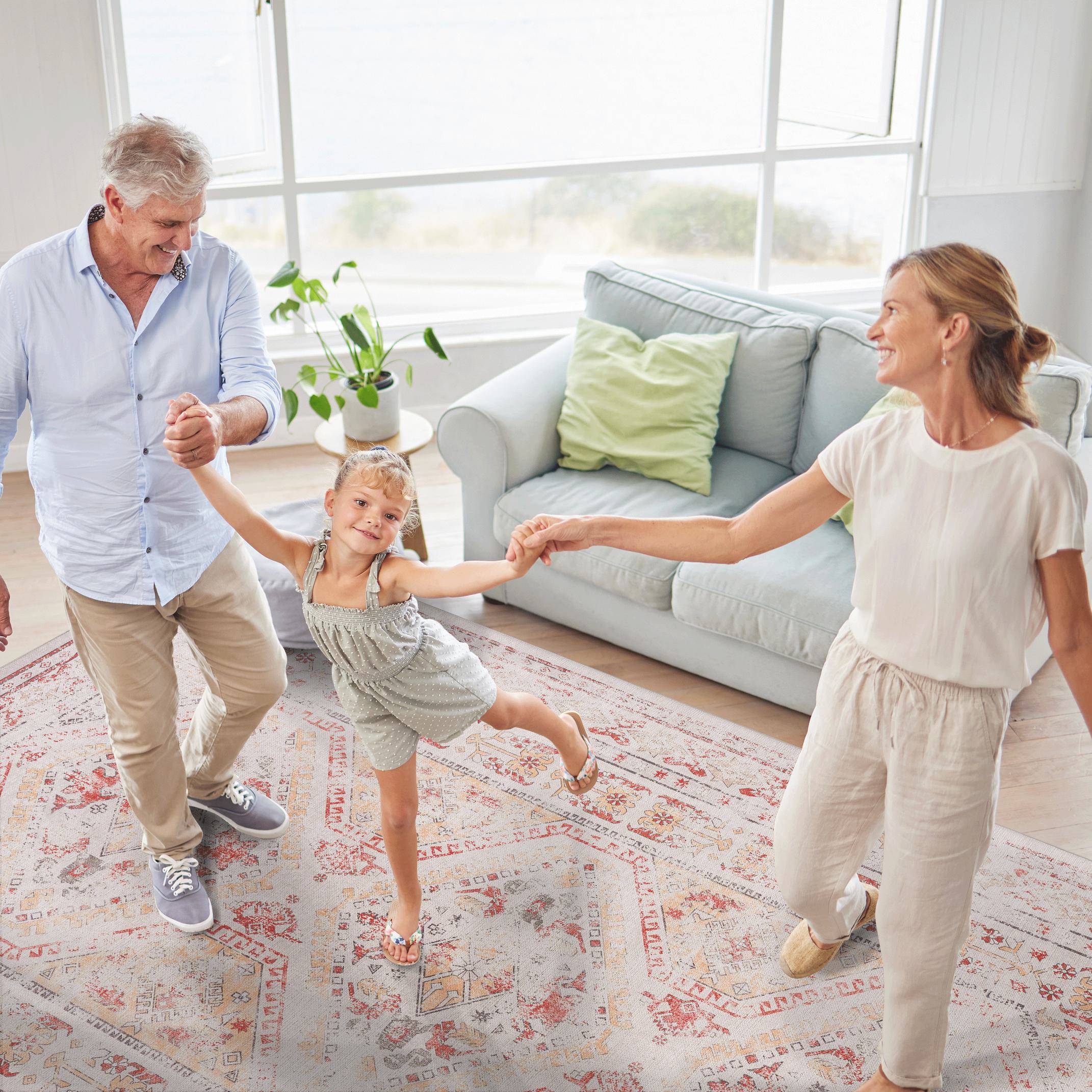 3x5 Non-Slip Machine Washable Area Rug with Low-Pile, Non-Shedding Kid and Pet Friendly Carpet, 36" L x 60" W x 0.15" H, Beige