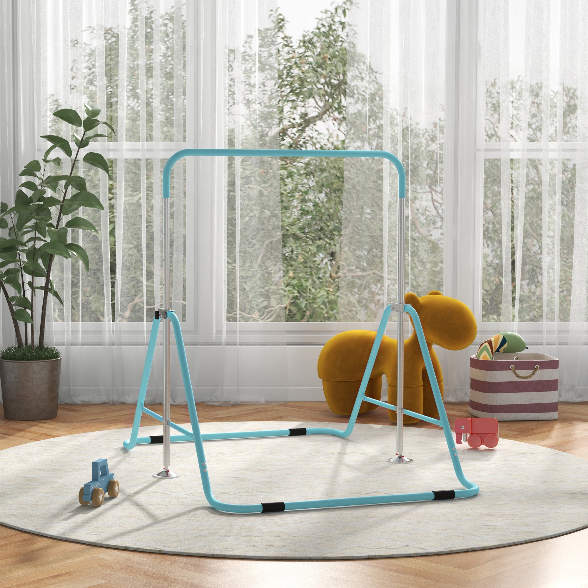 Folding Gymnastics Bar for Kids, Adjustable Height, Green
