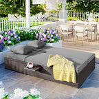 Outdoor Patio Sunbed with Adjustable Backrest & Side Tray, Wicker Rattan Lounger with Thick Cushion, 47" L x 29.5" W x 15" H, Gray