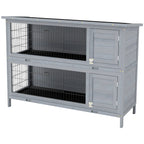 54" 2-Story Large Rabbit Hutch Bunny Cage Wooden Pet House Small Animal Habitat Lockable Doors, Tray, Roof, Gray