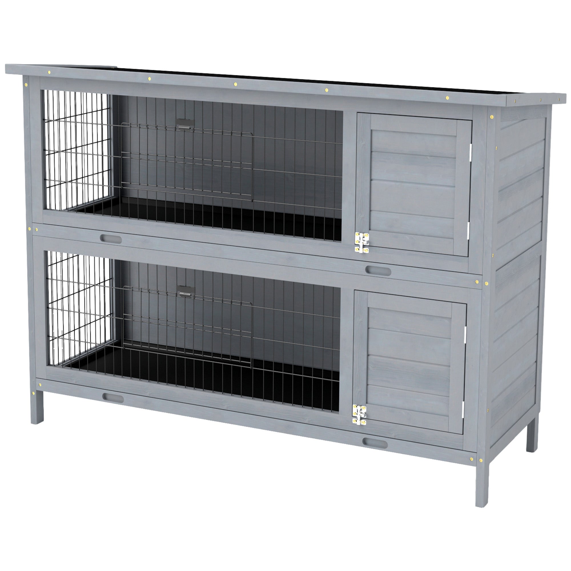54" 2-Story Large Rabbit Hutch Bunny Cage Wooden Pet House Small Animal Habitat Lockable Doors, Tray, Roof, Gray