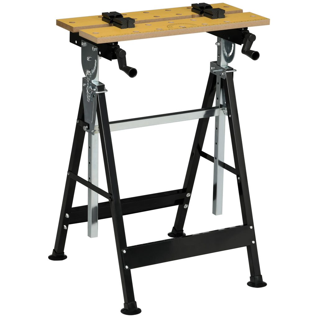 Work Bench Tool Stand with Adjustable Height and Angle, Carpenter Saw Table with 4 Clamps, Steel Frame, 220lbs Capacity