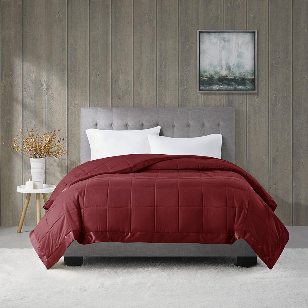 King Size Lightweight Down Alternative Blanket with Satin Trim, 3M Scotchgard Treatment, Machine Washable, 108" L x 90" W x 0.25" H, Burgundy