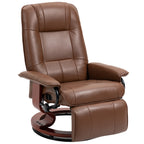 Air Leather Manual Recliner, Adjustable Swivel Lounge Chair with Footrest, Armrest and Wrapped Wood Base, Brown
