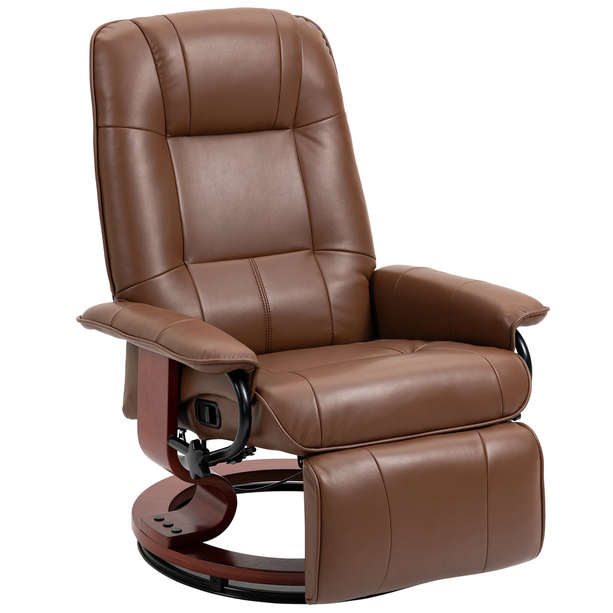 Air Leather Manual Recliner, Adjustable Swivel Lounge Chair with Footrest, Armrest and Wrapped Wood Base, Brown