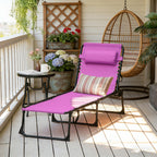 Folding Chaise Lounge Pool Chair with 4-Position Reclining Back, Pillow, Breathable Mesh & Bungee Seat, Purple