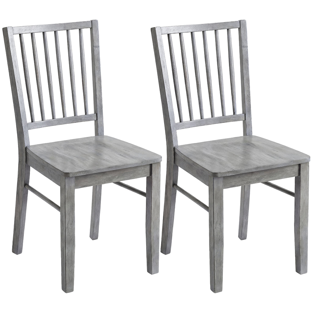 Dining Chairs Set of 2 Ergonomic Solid Wood, Armless Kitchen Chairs with Rubberwood Legs, Rustic Gray