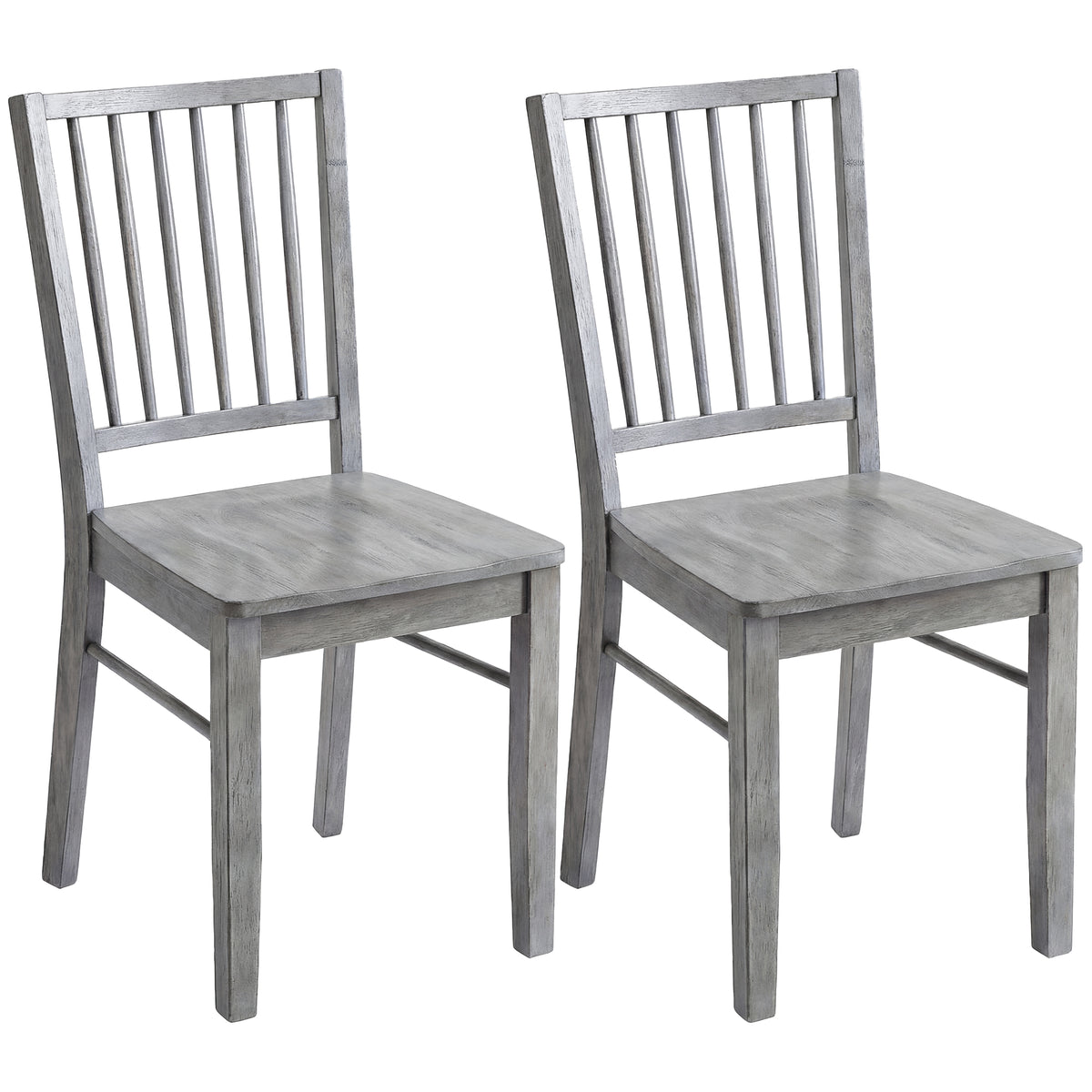 Dining Chairs Set of 2 Ergonomic Solid Wood, Armless Kitchen Chairs with Rubberwood Legs, Rustic Gray