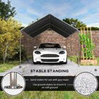 9.6' x 19.5' Carport Heavy Duty Galvanized Car Canopy w/ Included Anchor Kit, 3 Reinforced Steel Cables, Gray