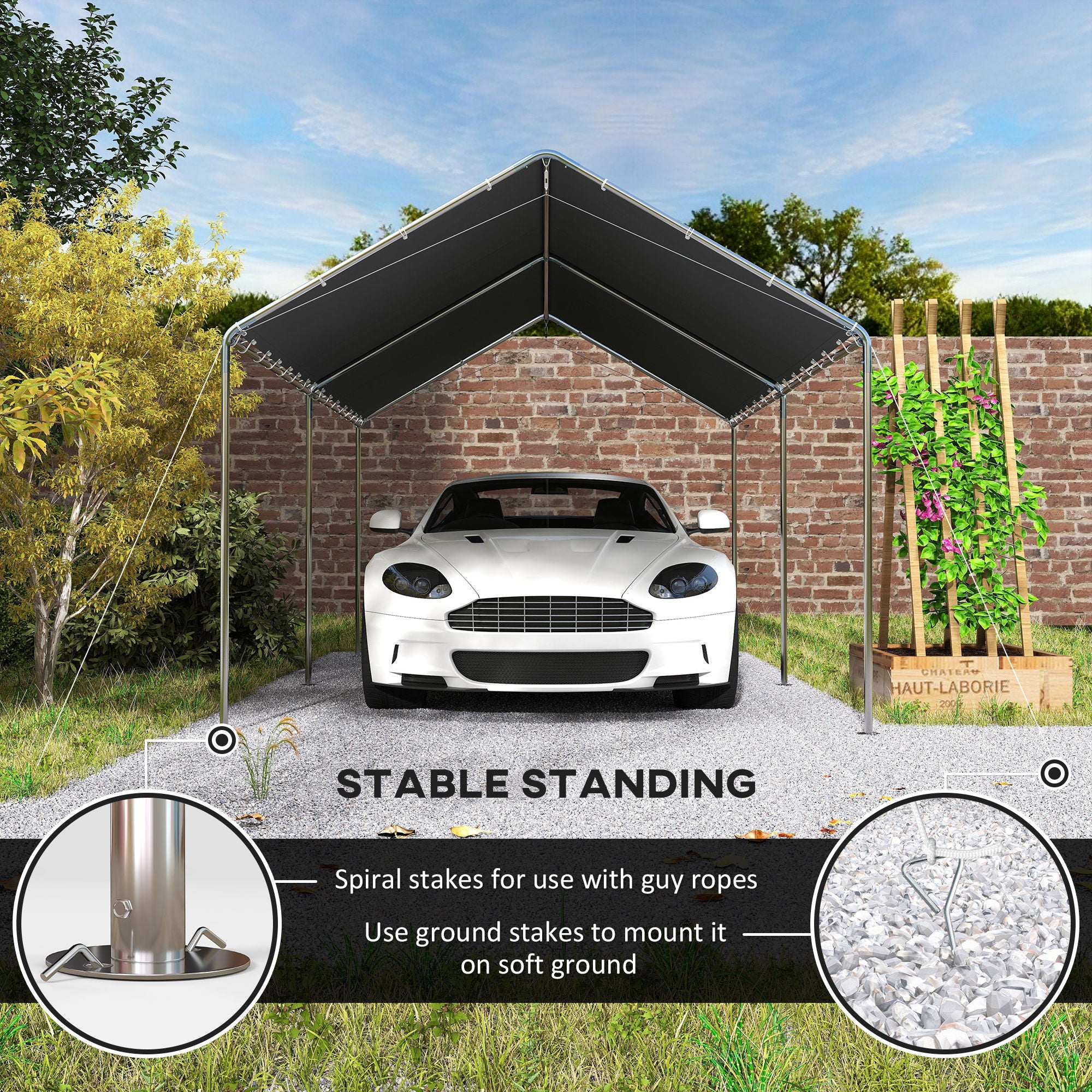 9.6' x 19.5' Carport Heavy Duty Galvanized Car Canopy w/ Included Anchor Kit, 3 Reinforced Steel Cables, Gray