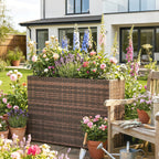 Tall Rectangular Planter with Removable Liner, Holes, PE Wicker Large Planter Box for Indoor Outdoor Plants, Brown