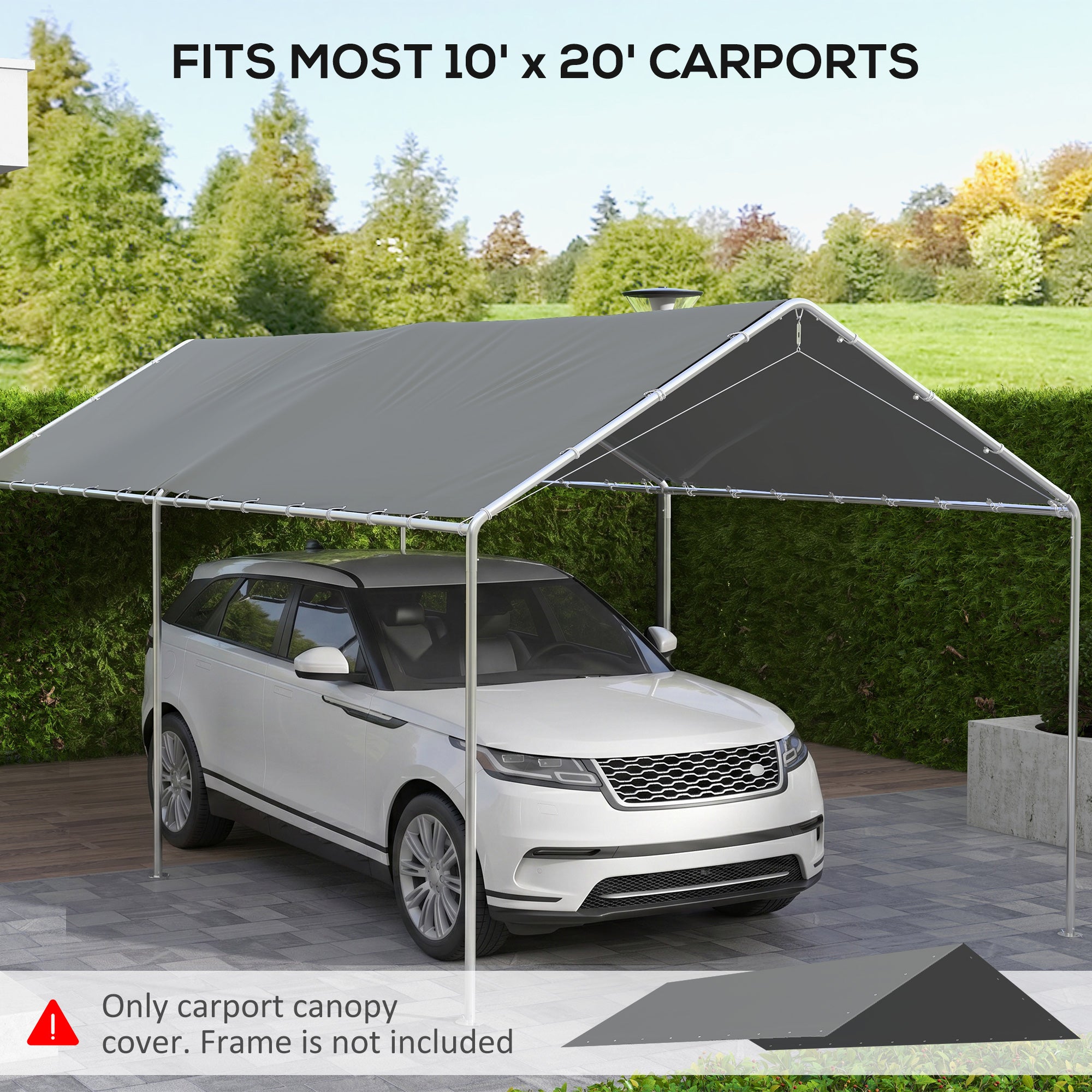10 x 20ft Carport Roof, UV Resistant Canopy Replacement Cover with Ball Bungee Cords, Dark Gray