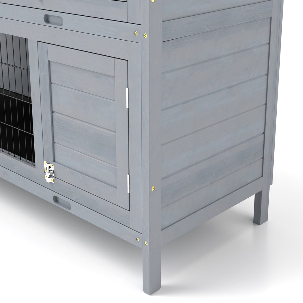 54" 2-Story Large Rabbit Hutch Bunny Cage Wooden Pet House Small Animal Habitat Lockable Doors, Tray, Roof, Gray