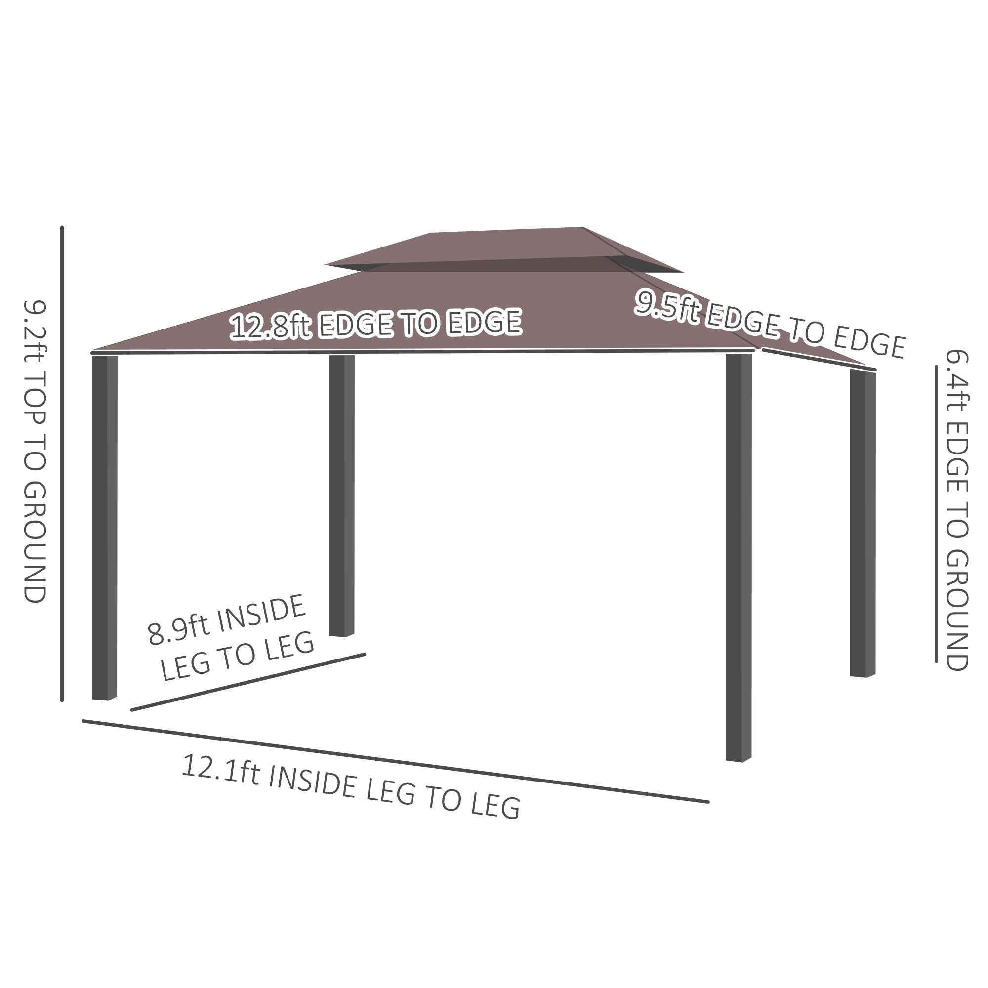 10' x 13' Patio Gazebo, Aluminum Frame Double Roof Outdoor Gazebo Canopy Shelter with Netting & Curtains, Coffee