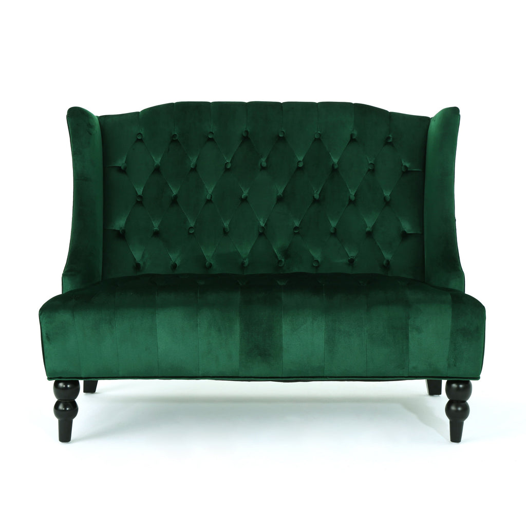 Modern Glam Loveseat Sofa with Velvet Upholstery, Wingback Design, Button-Tufted Diamond Stitch, 50.50" W x 34.00" D x 38.50" H, Emerald