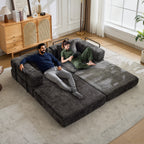 Convertible Sofa Bed Floor Sofa with Fixed-Shape Frame, Chenille Fabric Loveseat Modular Sectional for Apartments, Compressed Sofa 79" L x 39.5" W x 25" H, Black