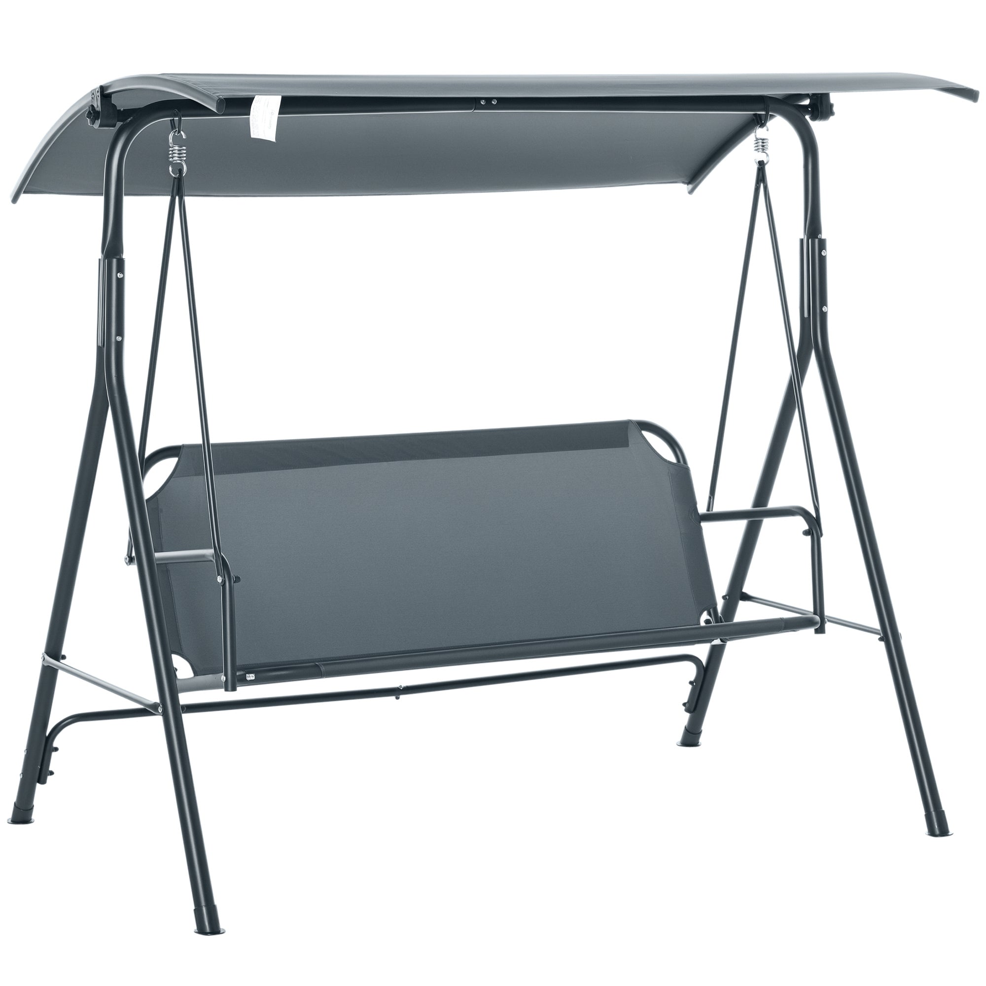 3-Person Porch Swing with Stand, Outdoor Swing for Patio Porch with Adjustable Tilt Canopy and Comfortable Swing Bench-Style Seat, Steel Frame, Gray