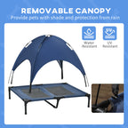Elevated Portable Dog Cot Pet Bed with UV Protection Canopy Shade, 36 inch, Dark Blue