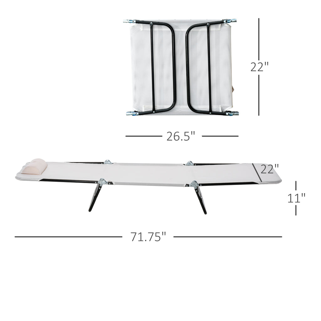 Folding Chaise Lounge Chair, Pool Sun Tanning Chair, Outdoor Lounge Chair with Reclining Back, Breathable Mesh Seat, Headrest for Beach, Yard, Patio, Cream White