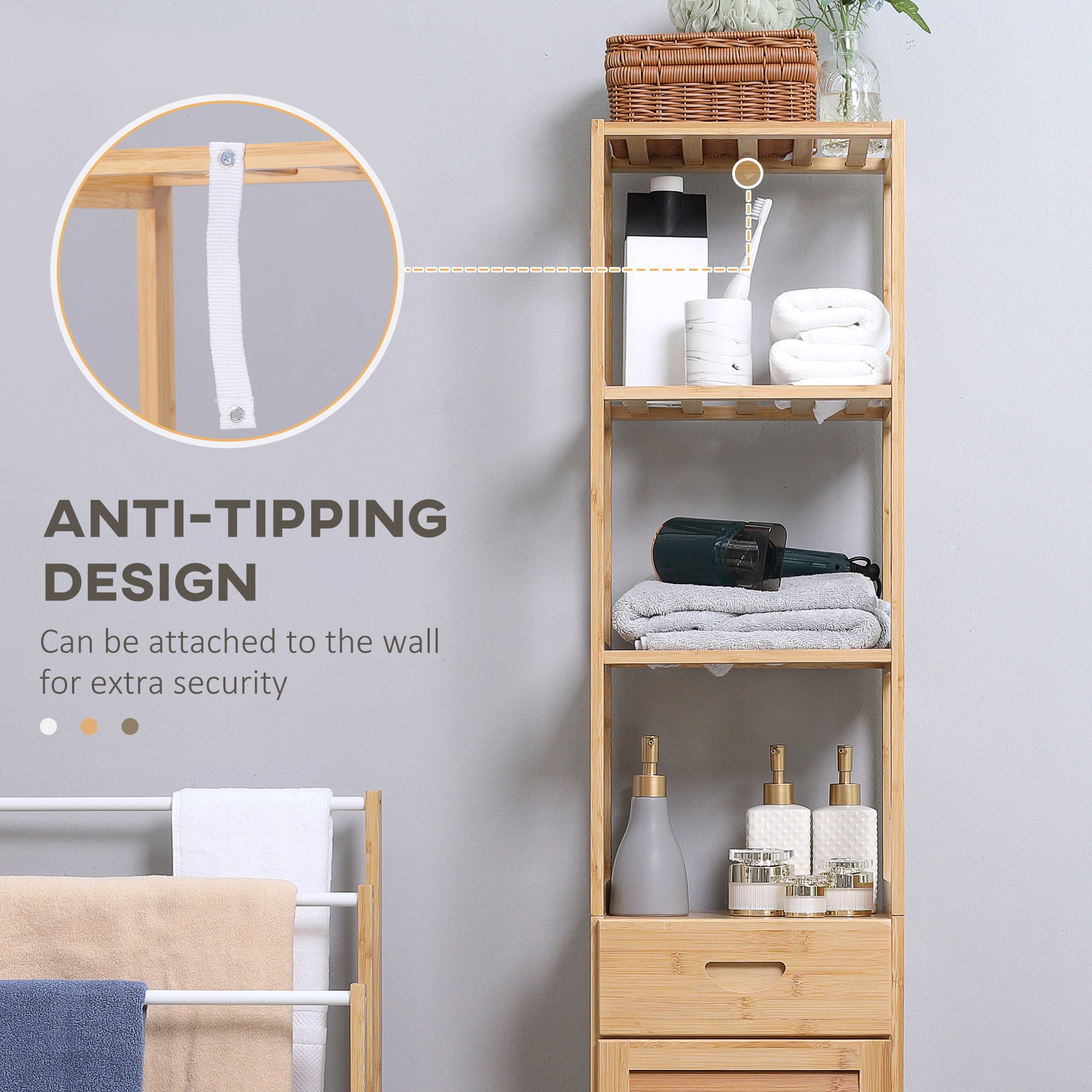 Bathroom Storage Cabinet with Drawer and Slatted Shelves