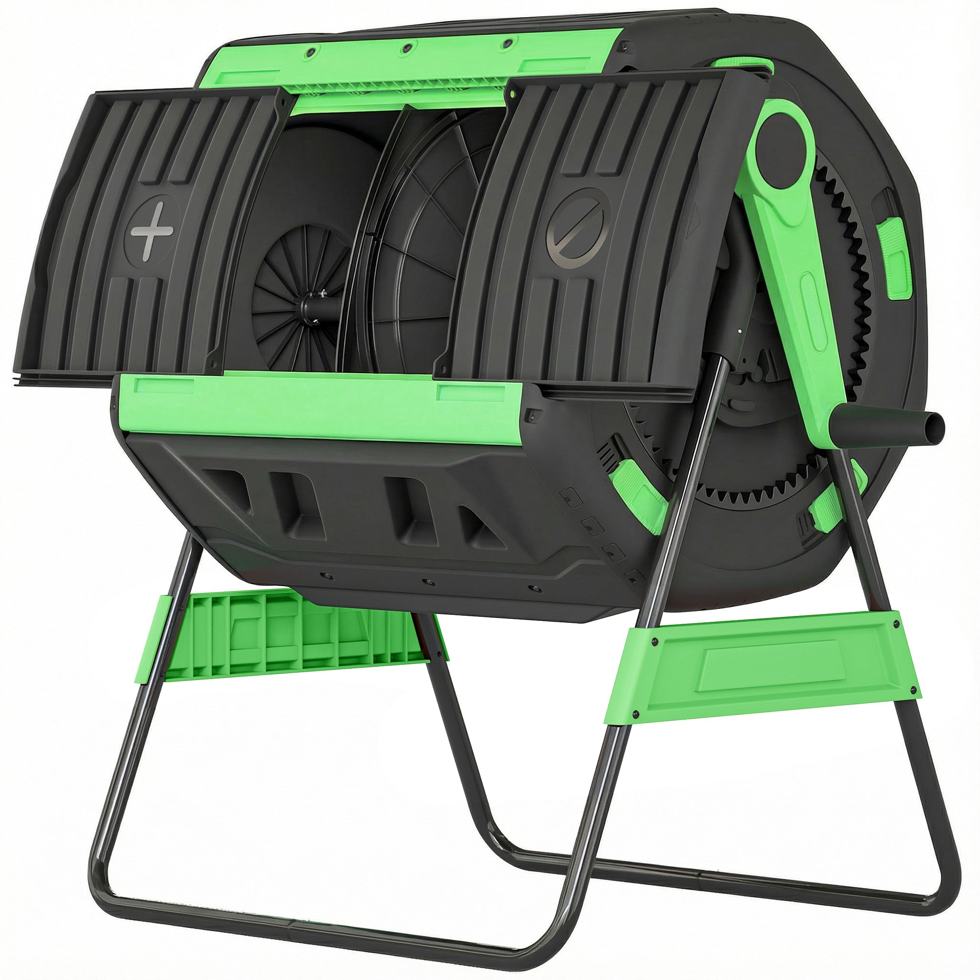 Compost Bin Outdoor, 53 Gal Dual Chamber Tumbling Composter with Adjustable Vents, BPA Free Tumbling Composter, Green