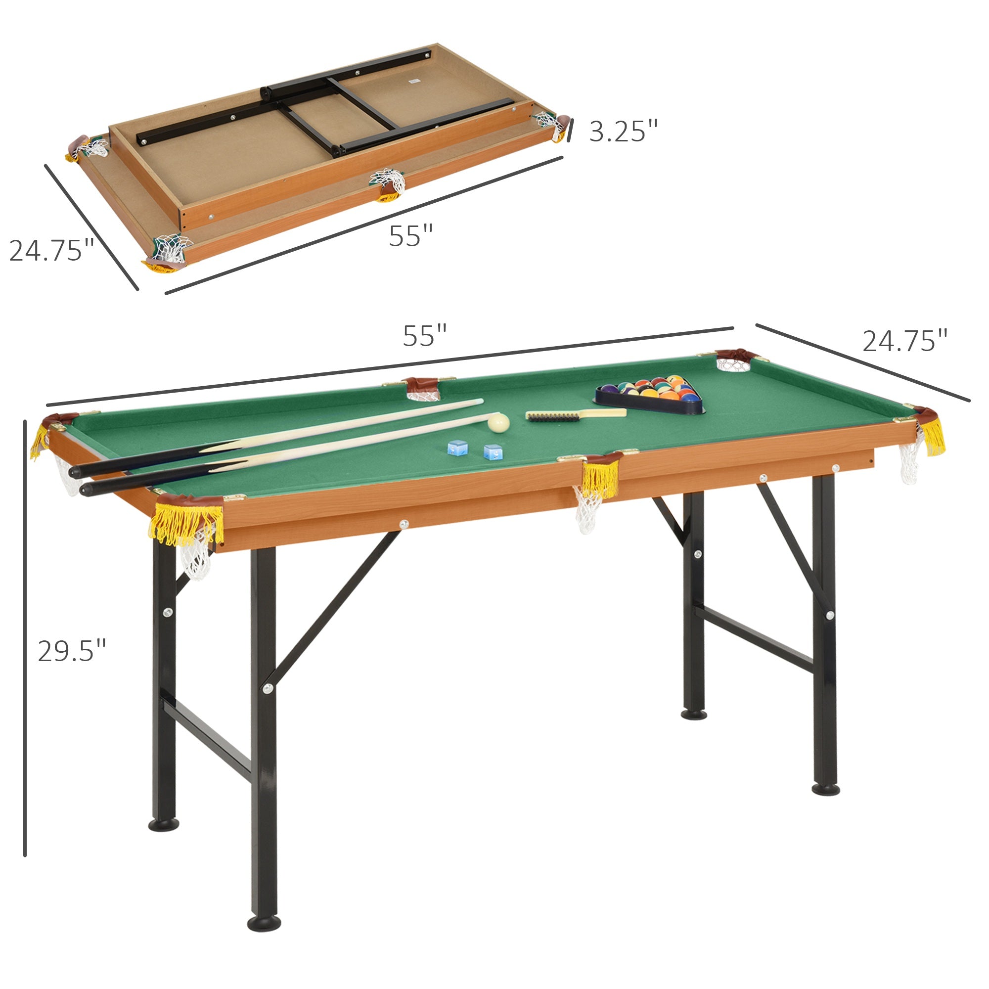 55'' Portable Folding Billiards Table Game Pool Table for Whole Family Number Use With Cues, Ball, Rack, Green