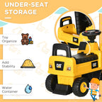 Kids Excavator Ride on Toy CAT Licensed with Manual Shovel, Horn, Hidden Storage for 18-36 Months, Yellow
