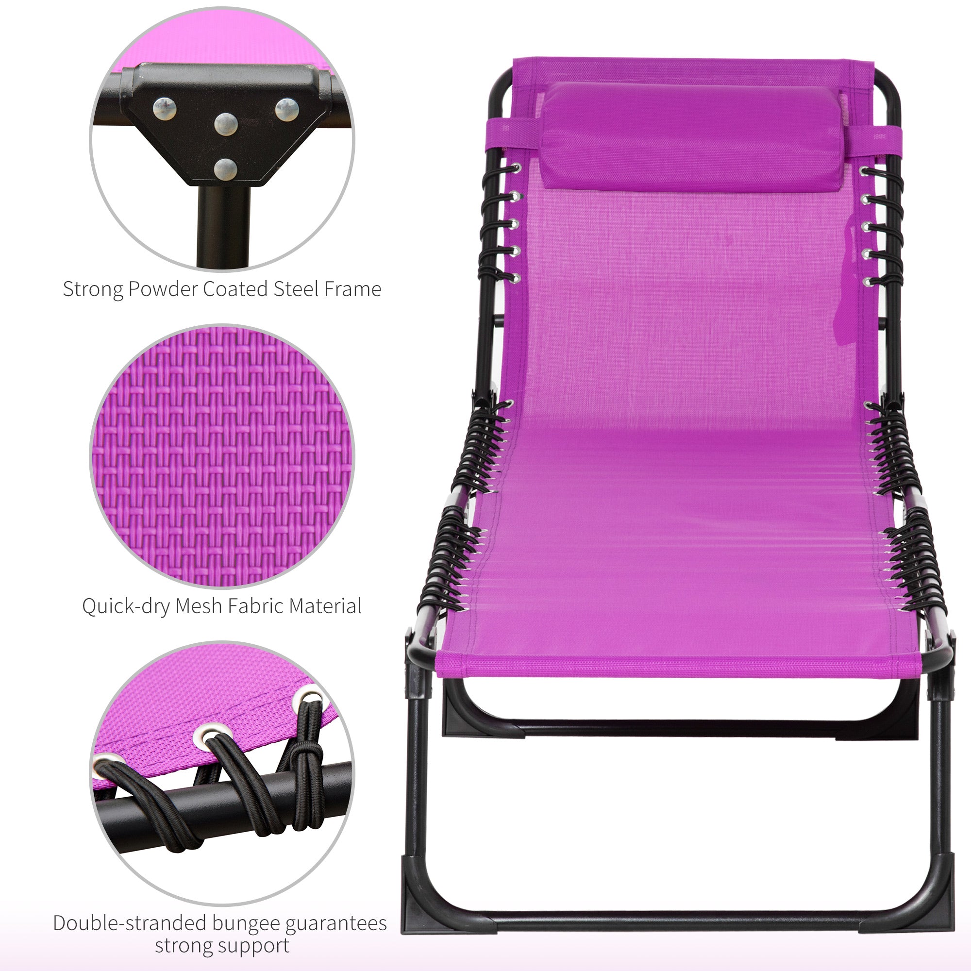 Set of 2 Folding Chaise Lounge Chairs, Outdoor Sun Tanning Chairs with Reclining Back, Purple