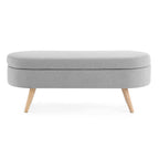 Oval Storage Ottoman Bench with Linen-Upholstered Pleated Fabric, Multiuse Footstool and Seat for Living Room, 43.5" L x 16" W x 16" H, Grey