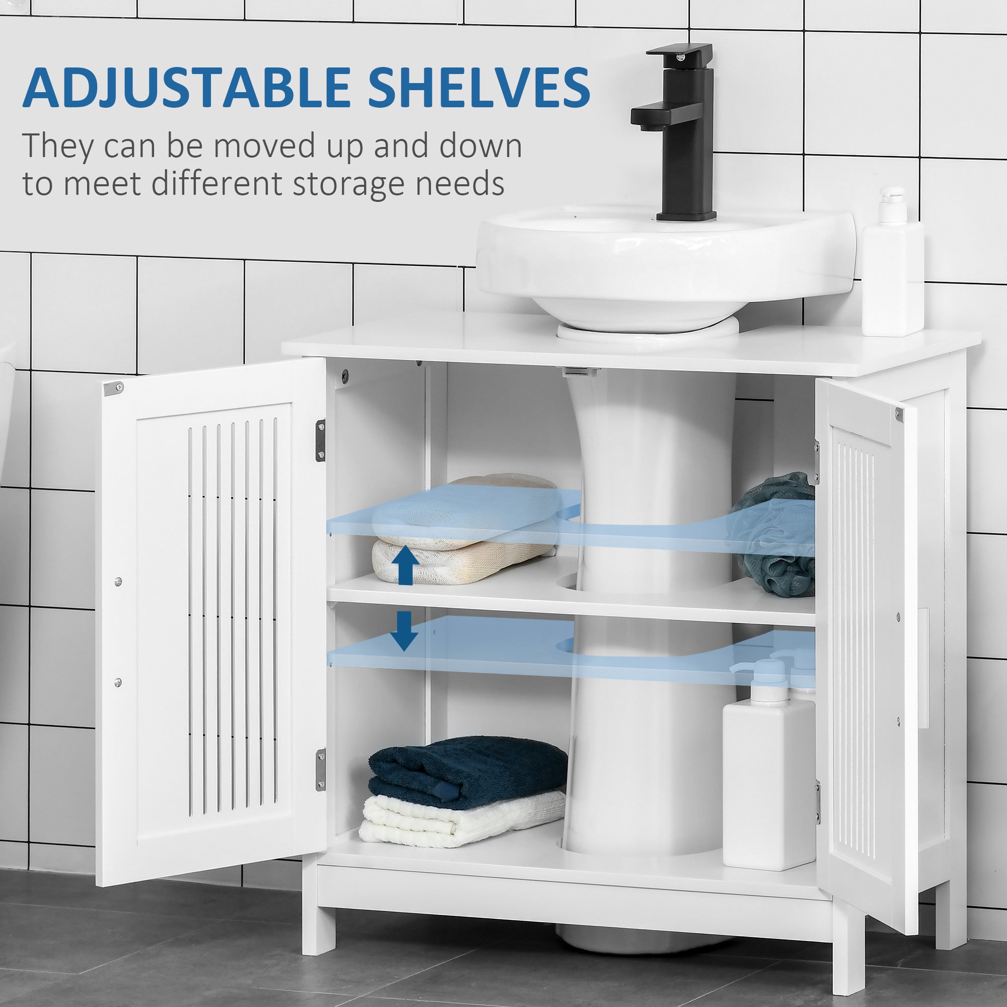 Bathroom Under Sink Cabinet Vanity Unit with Adjustable Shelf Space Saver, White